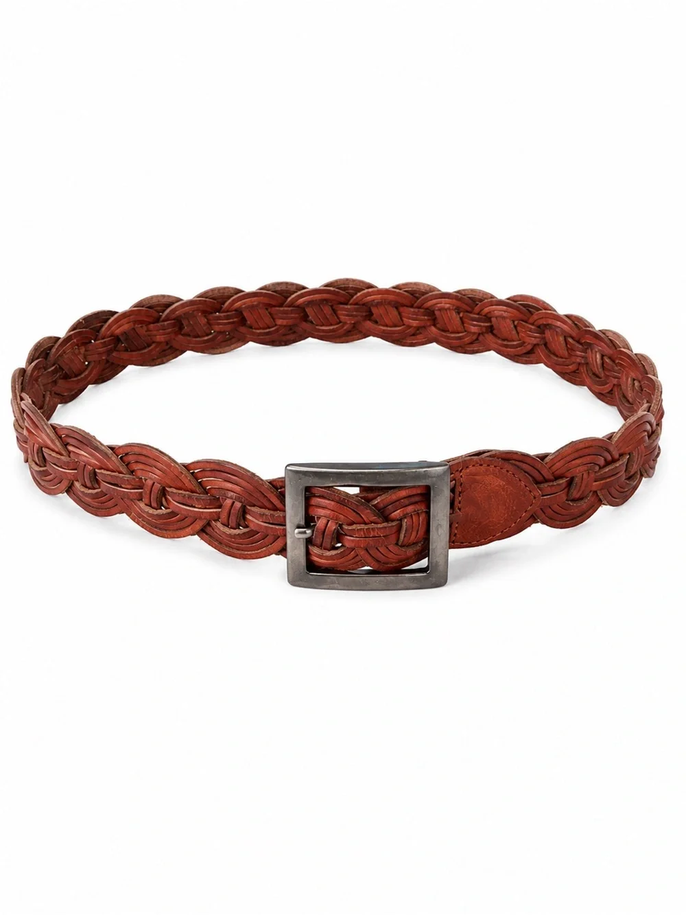 Annabella Genuine Leather Braided Belt Brown Woven Brass Tone Buckle Size Small
